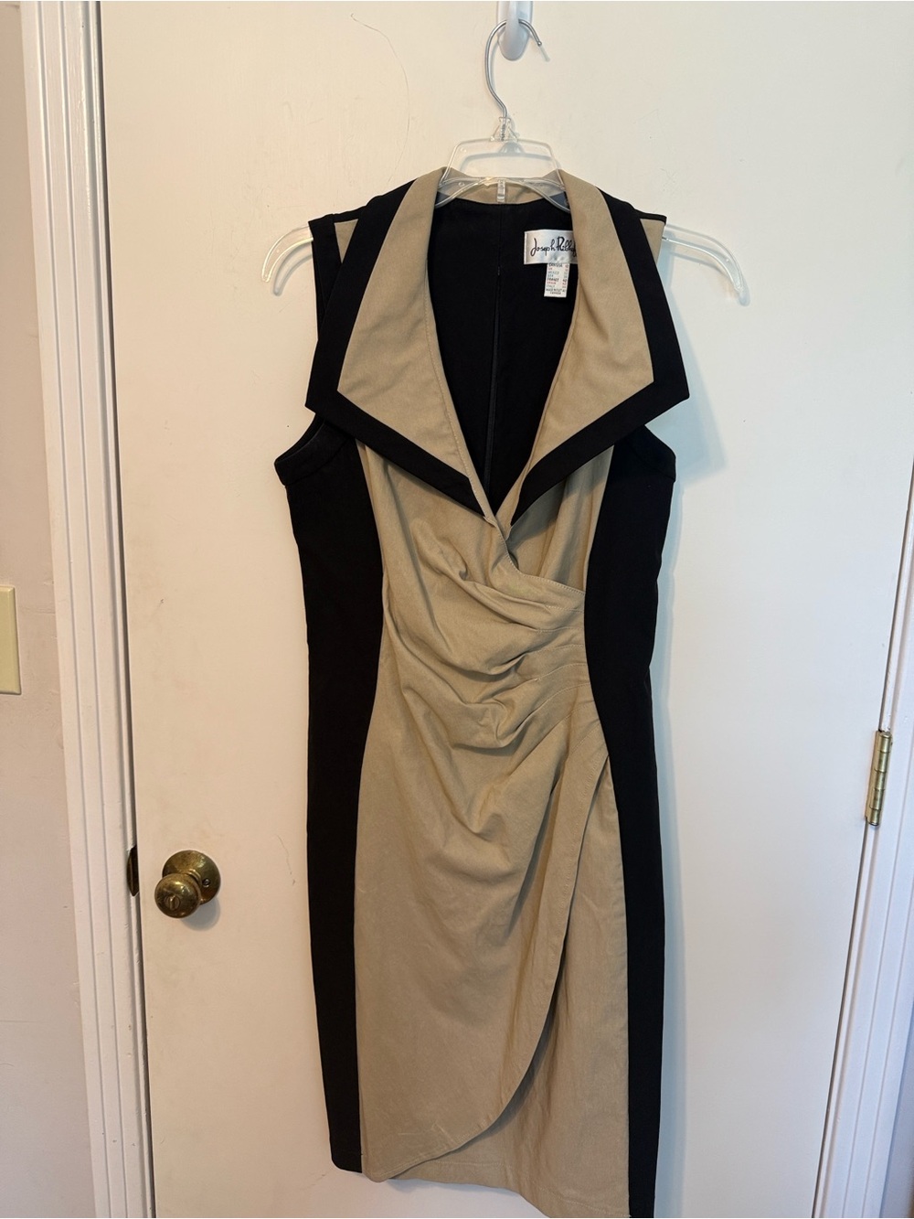 Joseph Ribkoff Black and Tan Draped Sheath Dress